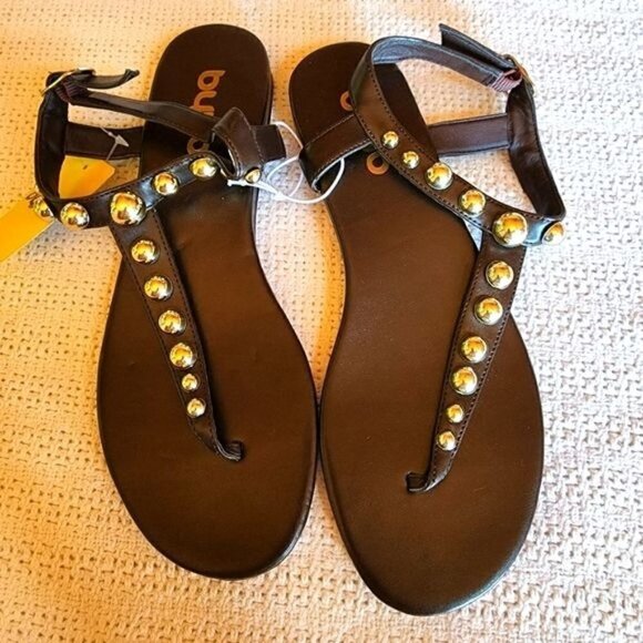 Byyb Wenny Brown Sz. 8 Embellished Thong Buckled Sandals - Picture 1 of 8
